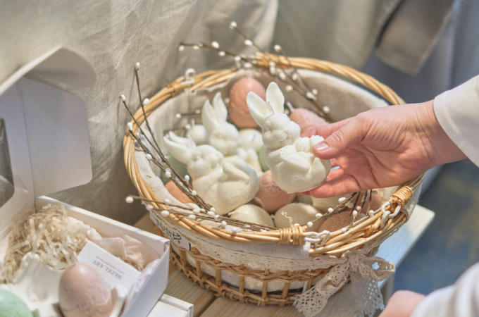 Easter candles in the shape of an Easter bunny